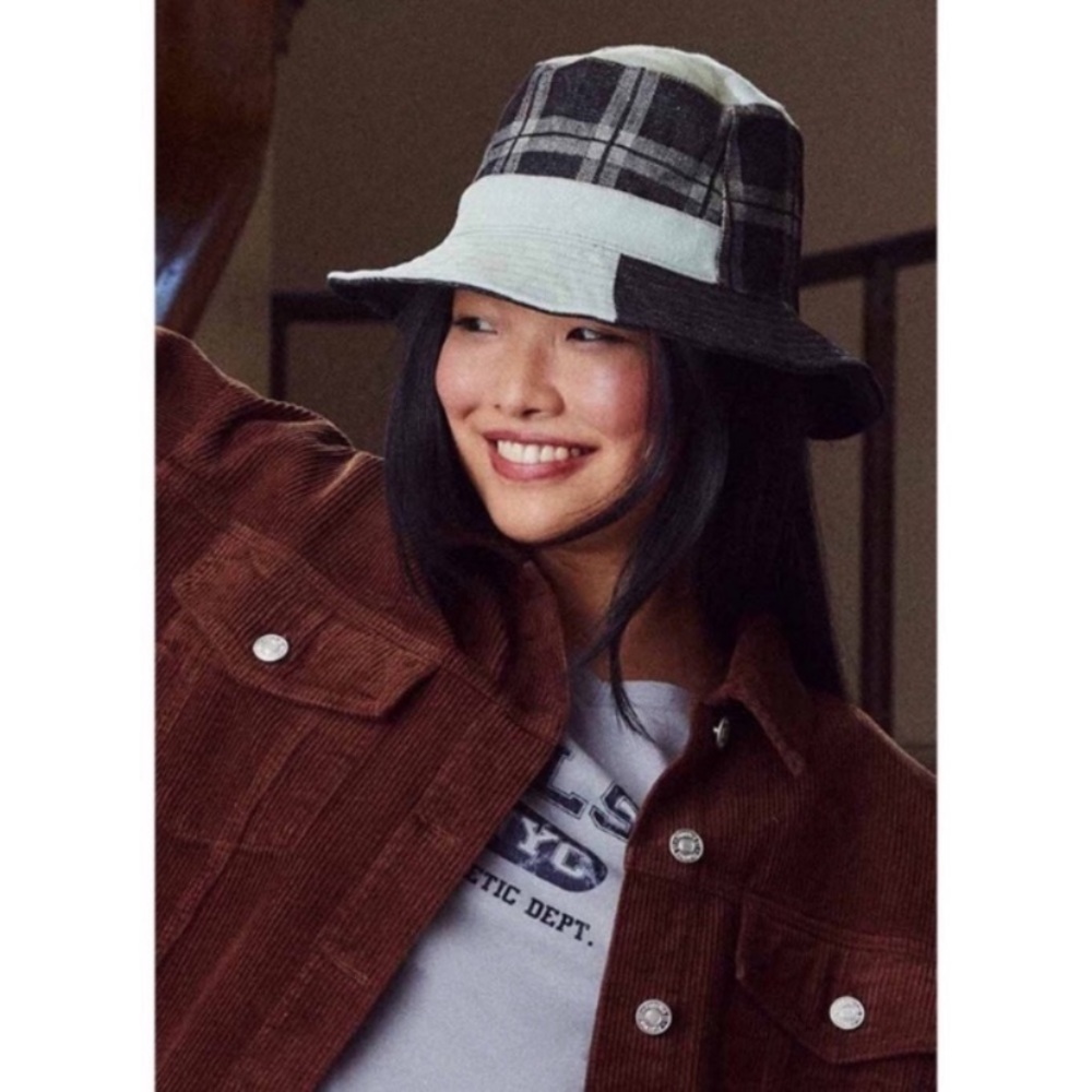 Patchwork Plaid Denim Bucket Hat